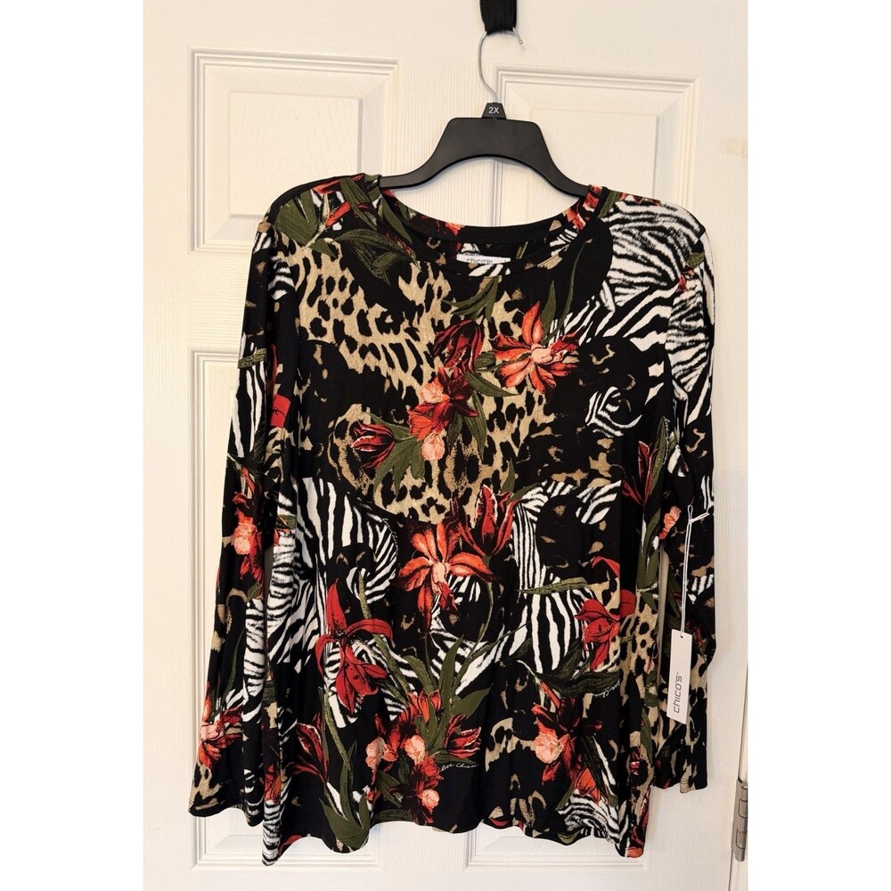 NEW Chico's Touch Cool Paradise Knit Top Wild Poppy Shirt Size 4 XXL 2X 2XL